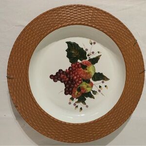 Judy Buswell Harvest fruit basket weave serving dish or pie plate.